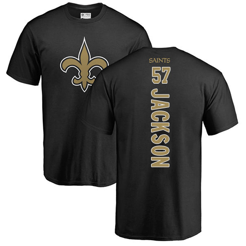 Men New Orleans Saints Black Rickey Jackson Backer NFL Football #57 T Shirt